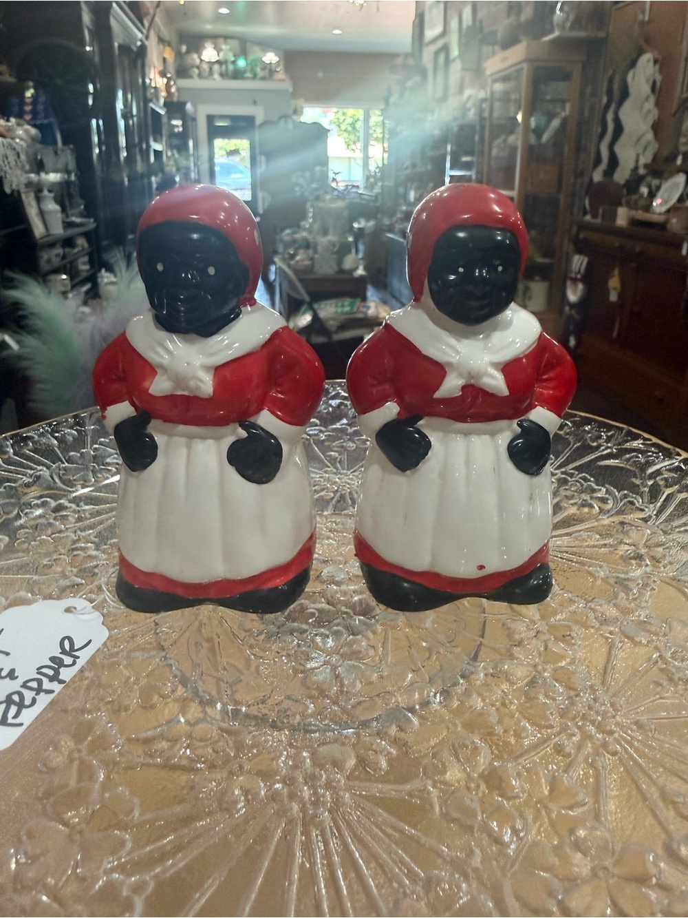 Vintage-Style Red and White Dress Lady Figurine Salt and Pepper Shakers